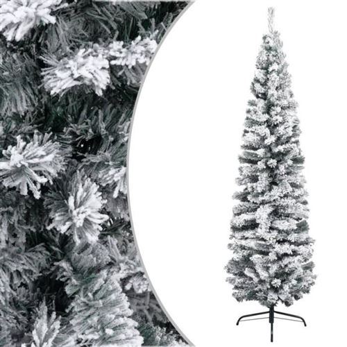 vidaXL Sapin de Noël artificiel mince flocon de neige Vert 240 cm PVC