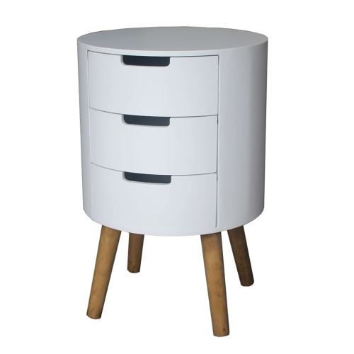 bhp Table d'appoint avec 3 tiroirs et pieds en bois Blanc MDF B154325D