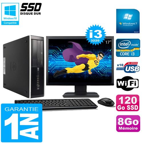 Pc hp compaq pro 6300 sff i3-3220 8go 120go ssd graveur dvd wifi w7 ecran 17'