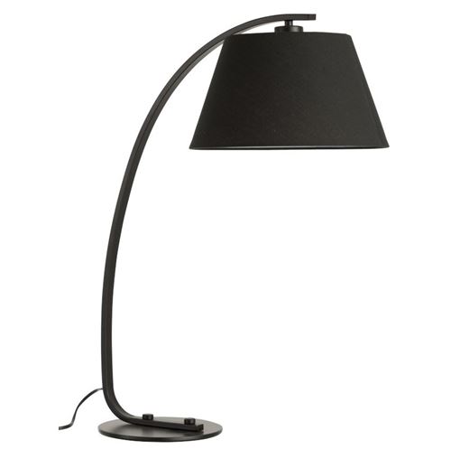 Lampe de table tissu et pied m&eacute;tal noir arrondi Winno
