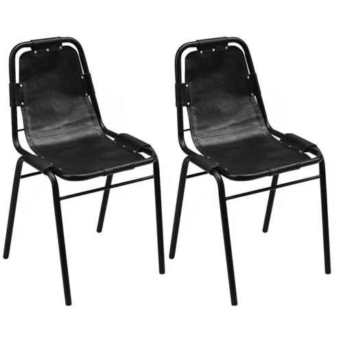 vidaXL Chaises de salle à manger 2 pcs Noir Cuir véritable