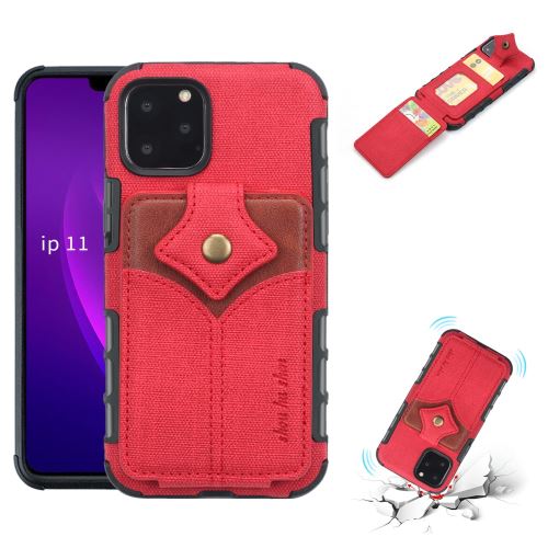 Coque en TPU + PU boucle en érable avec fentes pour cartes rouge pour votre Apple iPhone 11 6.1 pouces (2019)