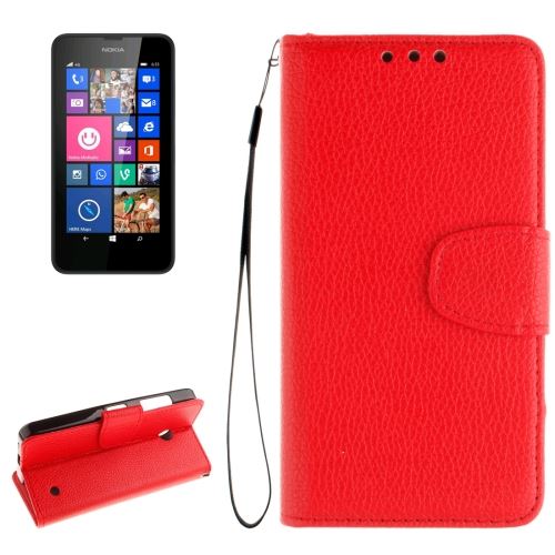 Nokia Lumia 630 Housse Etui Cuir PU Texture Litchi Rouge ALS54699