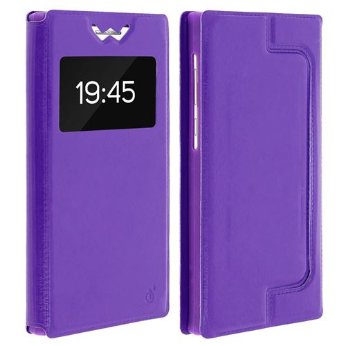 Housse Smartphone 4.9'' Étui Fenêtre Porte-carte Stand Vidéo Coque Slide violet