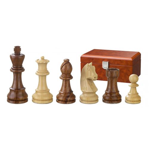 Jeu de pièces d'échecs en bois - roi 78 mm - plombées- rangé dans une boite en bois