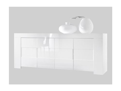 SUBLEEM Buffet 4 portes en bois Sellero blanc laqué brillant
