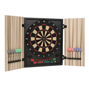 Cible Fléchettes électronique Avec Tableau Scores LED - 12 Flèches + 88 Têtes - 27 Jeux, Jusqu'à 16 Joueurs - Murale