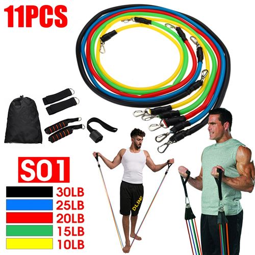 Bandes de résistance exercice 5 tubes 11 pièces ensemble + poignées ancrage de porte sangle de cheville
