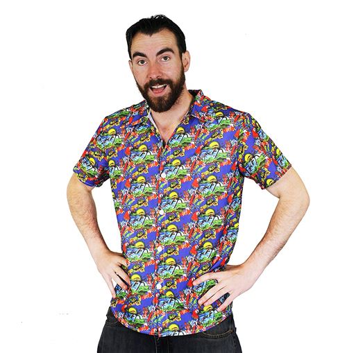 Une chemise Hawaïenne bleue pour adulte. Idéal pour les vacances à la plage. ( Small )