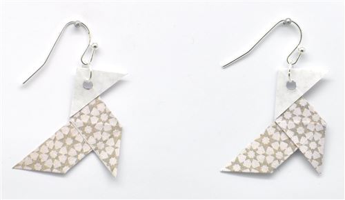 Boucles d'oreille papier origami cocotte rose gris c. - the cocotte