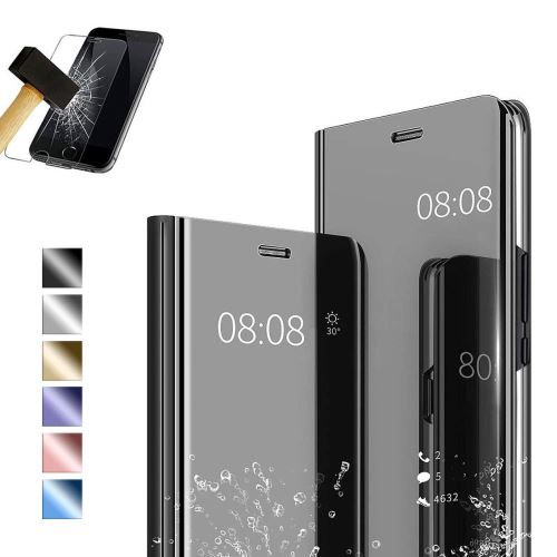 Coque Etui Housse Compatible pour Le Samsung Galaxy J4 Plus Stand Cover-Noir + Film Verre Trempé pour Une Protection Intégrale.
