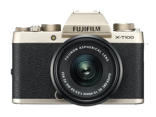 Fujifilm X Series X-T100 - Appareil photo numérique - sans miroir - 24.2 MP - APS-C - 4K / 15 pi/s - 3x zoom optique - Fujinon objectif XC 15-45 mm OIS PZ - Wi-Fi, Bluetooth - champagne
