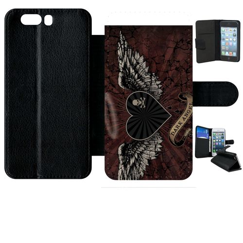 Etui À Rabat Huawei P10+ Plus Gothique Dark Angel Tetes De Mort