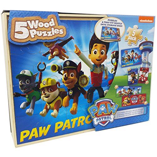 Paw Patrol 5 Wood Jigsaw Puzzles in Wood Storage Box