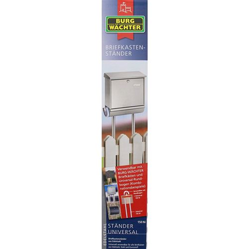 Burg-Wächter, Pieds pour boîte aux lettres, Avec 2 poteaux, 150 cm de long, Acier inoxydable, Universal 150 Ni, Acier