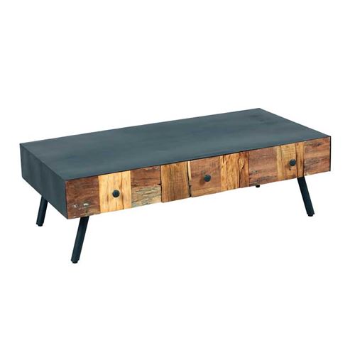 Table basse 3 tiroirs Acier noir/Bois massif - CHALERSTON