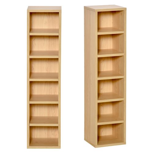 Lot de 2 étagères colonnes armoire de rangement CD-DVD 6 + 6 compartiments dim. 21L x 19l x 88H cm capacité max. 204 CD coloris hêtre