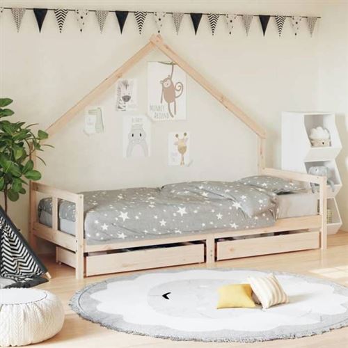 vidaXL Cadre de Lit pour Enfants avec Tiroirs, Lit Simple avec Sommier à Lattes, Meuble de Chambre à Coucher, Scandinave, 834549