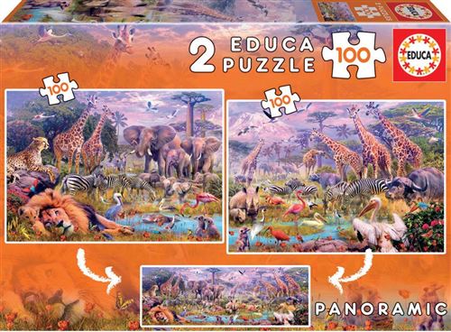 Puzzle Educa - Animaux sauvages, 2x100 pièces