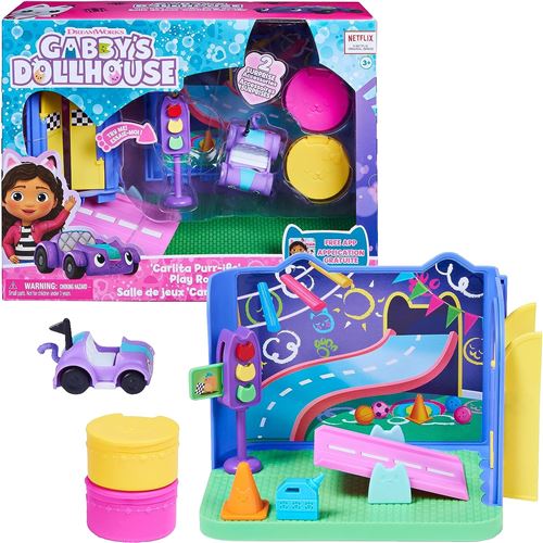 SPIN MASTER - LA CASA DE MUÑECAS DE GABBY - SALA DE JUEGOS DE CARLITA - Sala de Juegos felincreíble con el Coche de Juguete Carlita, 2 Accesorios, 2 Muebles y 2 Cajas Sorpresa - 6064149 - Juguetes