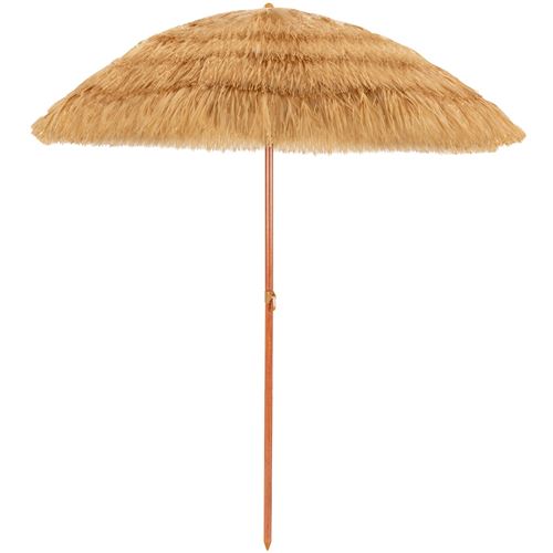 Parasol inclinable de paille giantex 2m fixation pour sable toit chaume style hawaïen 2 parties démontables pour plage cour piscine