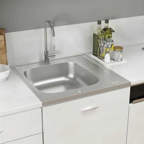 Vidaxl - Jeu d'évier de cuisine et égouttoir argenté 600x600x155 mm inox