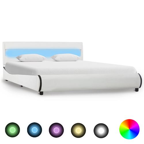 VidaXL Cadre de lit avec LED Blanc Similicuir 120 x 200 cm