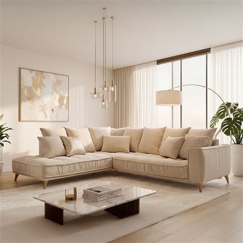 Canap&eacute; Tissu Angle Gauche Beige Altamo - 4 Places