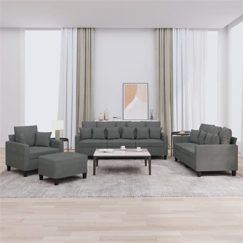 Vidaxl Gris Ensemble De Canapés 4 Pcs Coussins Foncé Tissu - Image 2