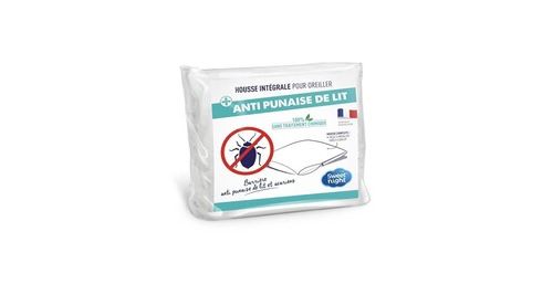 Housse intégrale pour oreiller anti punaise de lit anti-acariens - 65 x 65 cm - blanc