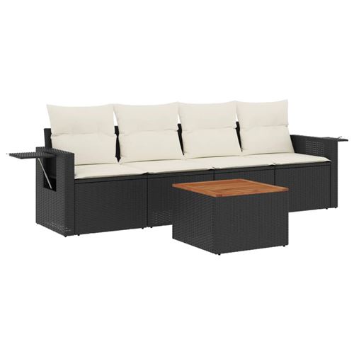 Salon de jardin vidaXL 5 pièces avec coussins noir résine tressée