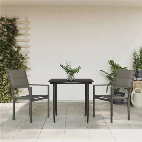 Non Communiqué Noir Vidaxl Ensemble À Manger De Jardin 3 Pcs Textilène Et Acier, Ensemble À Manger D'extérieur, Salon De Jardin, Table À 3200734