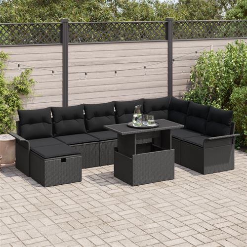 Vidaxl Noir Ensemble De Canapé De Jardin 9 Pc Polyrotin - Image 2