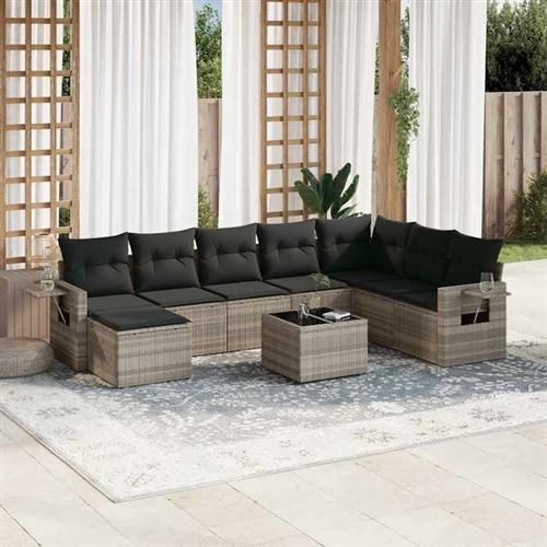 Non Communiqué Gris Vidaxl Salon De Jardin Avec Coussins 9 Pcs, Canapés De Terrasse, Ensemble De Meubles De Patio, Mobilier D'extérieur, 3252909