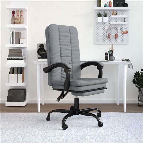 vidaXL Fauteuil Inclinable de Bureau, Chaise Pivotante avec Dossier et Repose-pied Réglables, Siège de Bureau, Moderne, Gris Clair Tissu