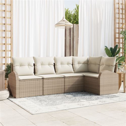 Non Communiqué Beige Ensemble De Canapé De Jardin 5 Pièces Avec Coussins Rotin Poly
