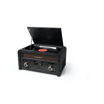 Chaine hifi tourne disque vintage bluetooth usb cassette fm cd marron -  Conforama