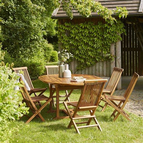 Wilsa Garden - Salon de jardin en teck huilé Sofia Table et 6 chaises