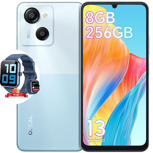 Oscal MODERN 8 Smartphone Débloqué 16Go+256Go 6.52 50MP+8MP 6000mAh Android 13 Bleu avec Montre Connectée R50
