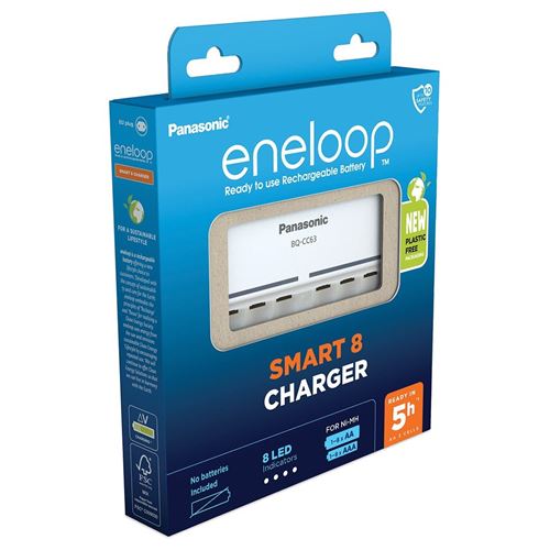 PANASONIC Eneloop Chargeur Intelligent Smart 8 pour Batteries 1–8 Ni-MH AA/AAA Blanc
