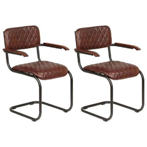vidaXL Chaises à dîner avec accoudoirs 2 pcs Marron Cuir véritable