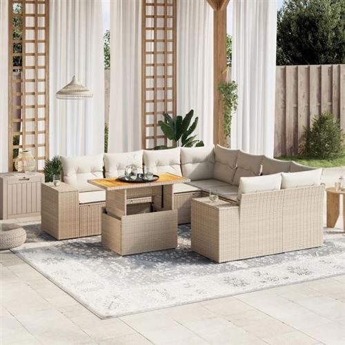 Non Communiqué Beige Salon De Jardin Modulable Vidaxl 9 Pieces Resine Tressee 62 X 62 X 69 Cm