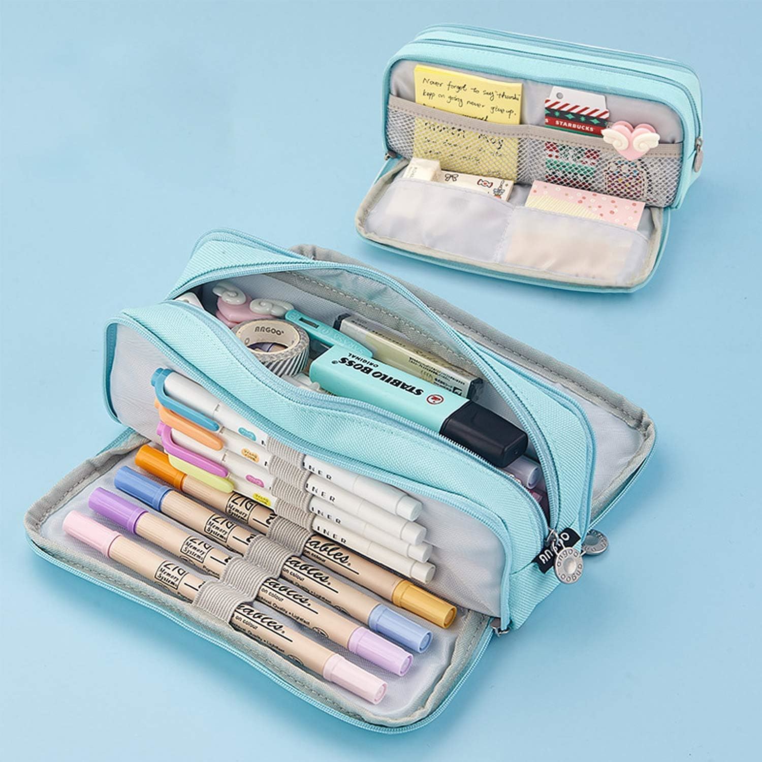 Trousse à Crayons Avec Nœud Papillon - Grande Capacité, Tissu, Dimensions ~19x9x7 Cm - Pour école, Bureau, Maquillage - Bleu/blanc
