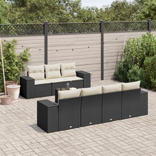 Vidaxl Noir Salon De Jardin Avec Coussins 8 Pcs, Canapés De Terrasse, Ensemble De Meubles De Patio, Mobilier D'extérieur, 3254663 - Image 2