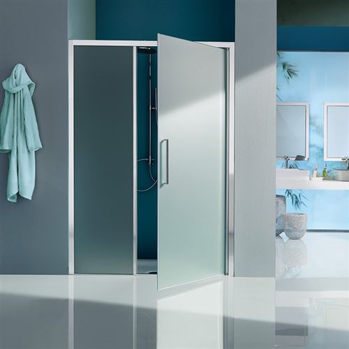 Samo - Porte de douche pivotante et paroi fixe en ligne 126-131 cm profilé alu chromé brillant verre transparent version gauche - Europa SP