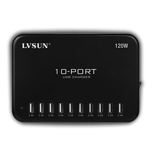 Station de Recharge Intelligente 10 Ports USB 120 Watts (Noir)