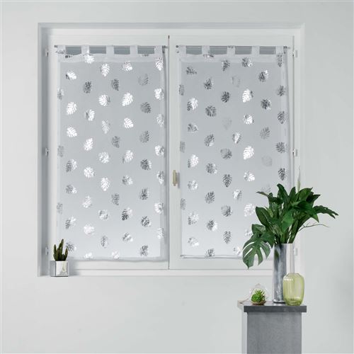 Paire droite passants 2 x 45 x 90 cm voile sable imprime original leaf Argent
