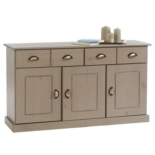 Buffet PARIS en pin massif, 3 portes et 2 tiroirs, lasuré taupe