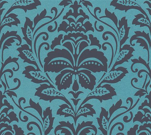 Profhome 369105-GU Papier peint baroque motif mate, fond brillant bleu noir 5,33 m2