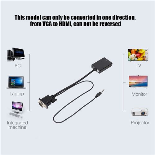 Cable convertisseur VGA vers HDMI avec audio pour projecteur PC HDTV 1080P Adaptateur et convertisseur Achat prix fnac
